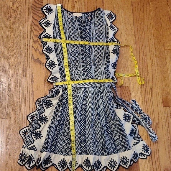 Chloe Laetitia Collection Paris Cotton Eyelet Dress Blue Cream Small MEDIUM - Picture 10 of 10